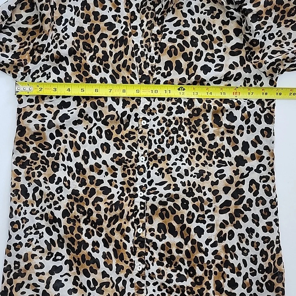 DEX Fresh Women's Cotton Long Shirt Top Leopard Print Roll Up Sleeves Size M - Picture 14 of 15